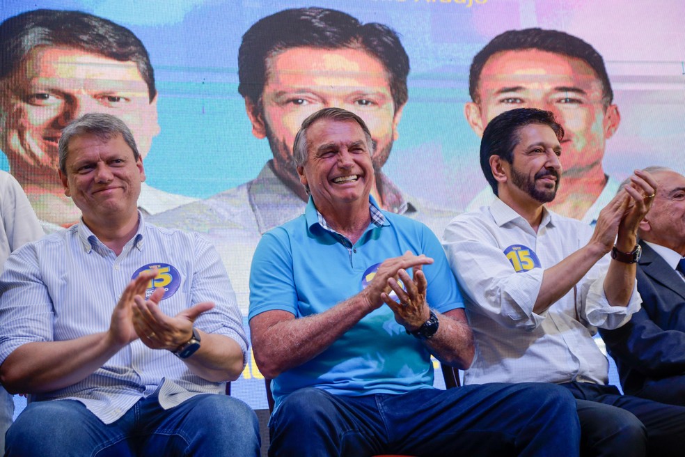 Tarcísio, Bolsonaro e Nunes em agenda nesta terça (22). — Foto: Divulgação