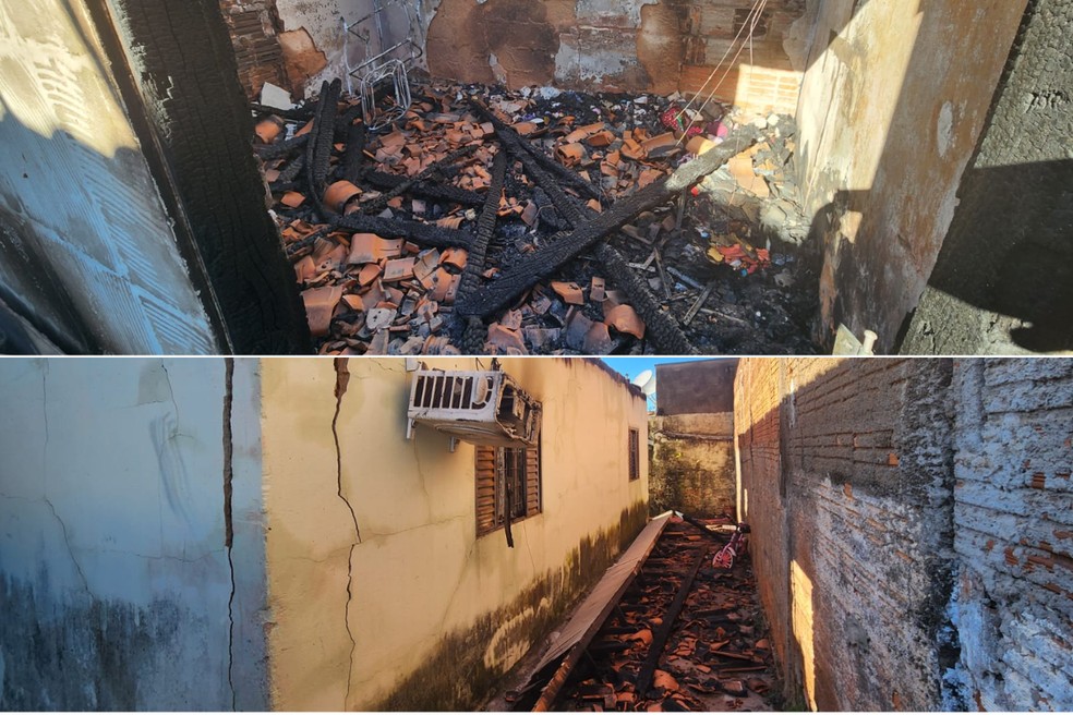 Casa ficou destruída após o incêndio, nesta quarta-feira (15), em Regente Feijó (SP) — Foto: Defesa Civil Municipal