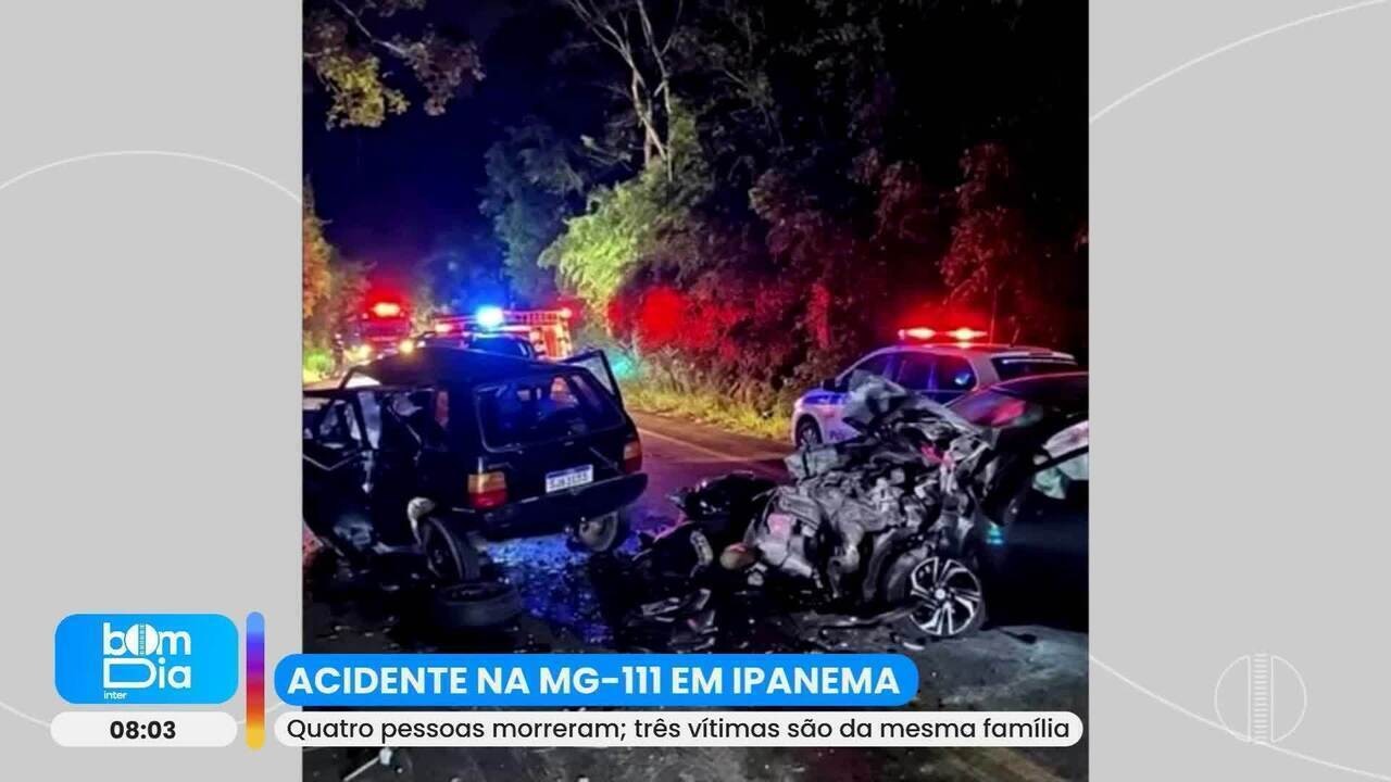 Four people die in an accident between two cars on MG-111, in Ipanema; three were from the same family