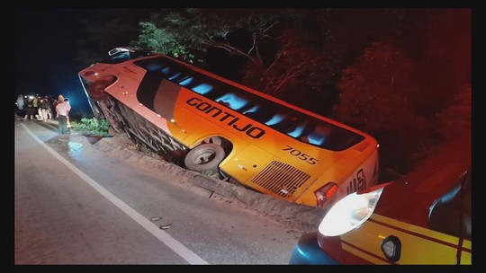 Ônibus de viagem cai em buraco e deixa feridos na Zona da Mata - Foto: (Reprodução/TV Globo)