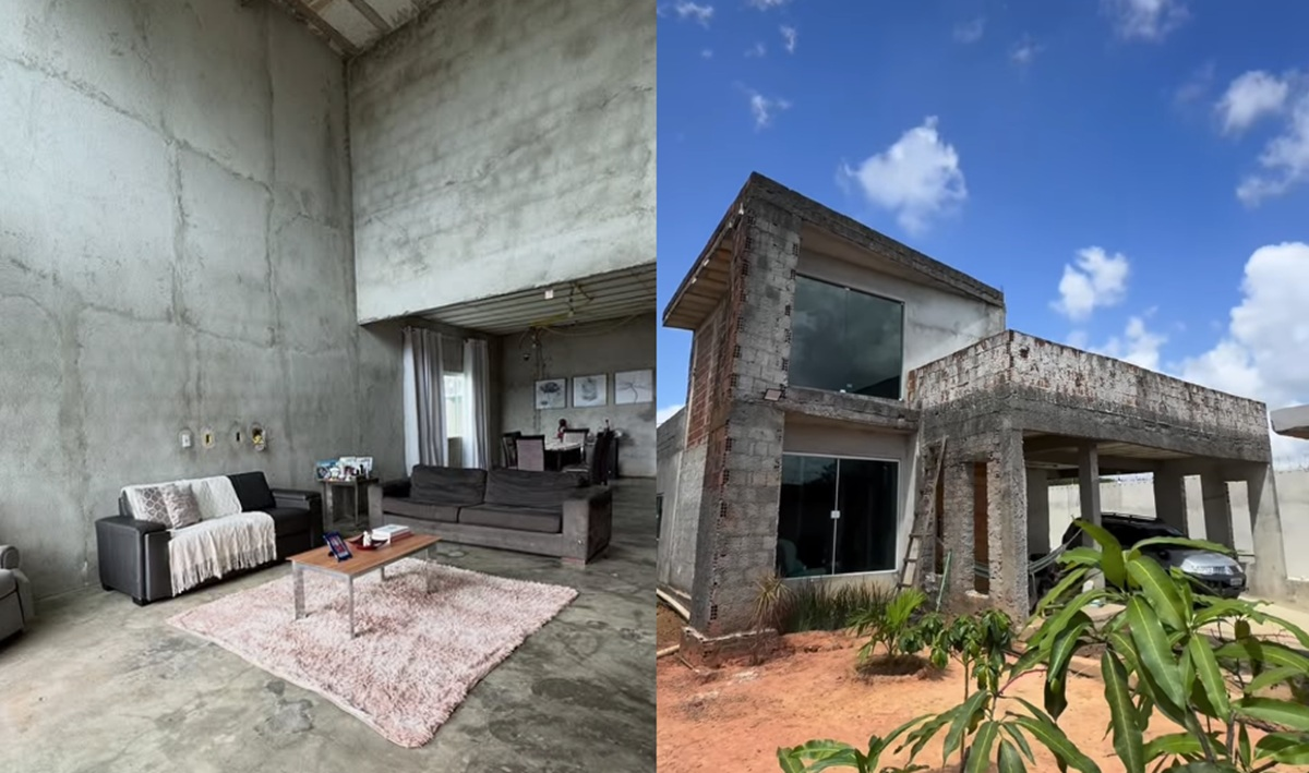 Pé-direito gigante e paredes sem revestimento: conheça casa inacabada que viralizou
