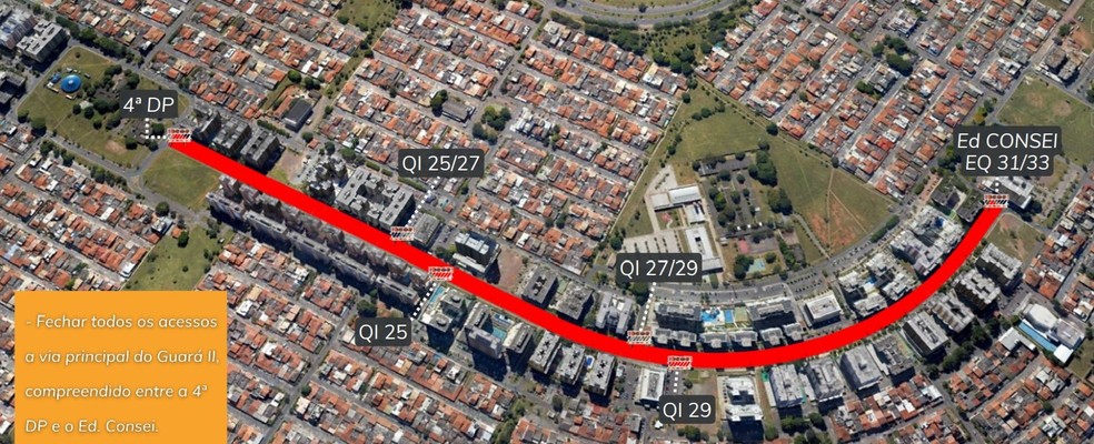 Avenida Central do Guará II sofre alterações no trânsito neste domingo (7) — Foto: Detran-DF/Reprodução