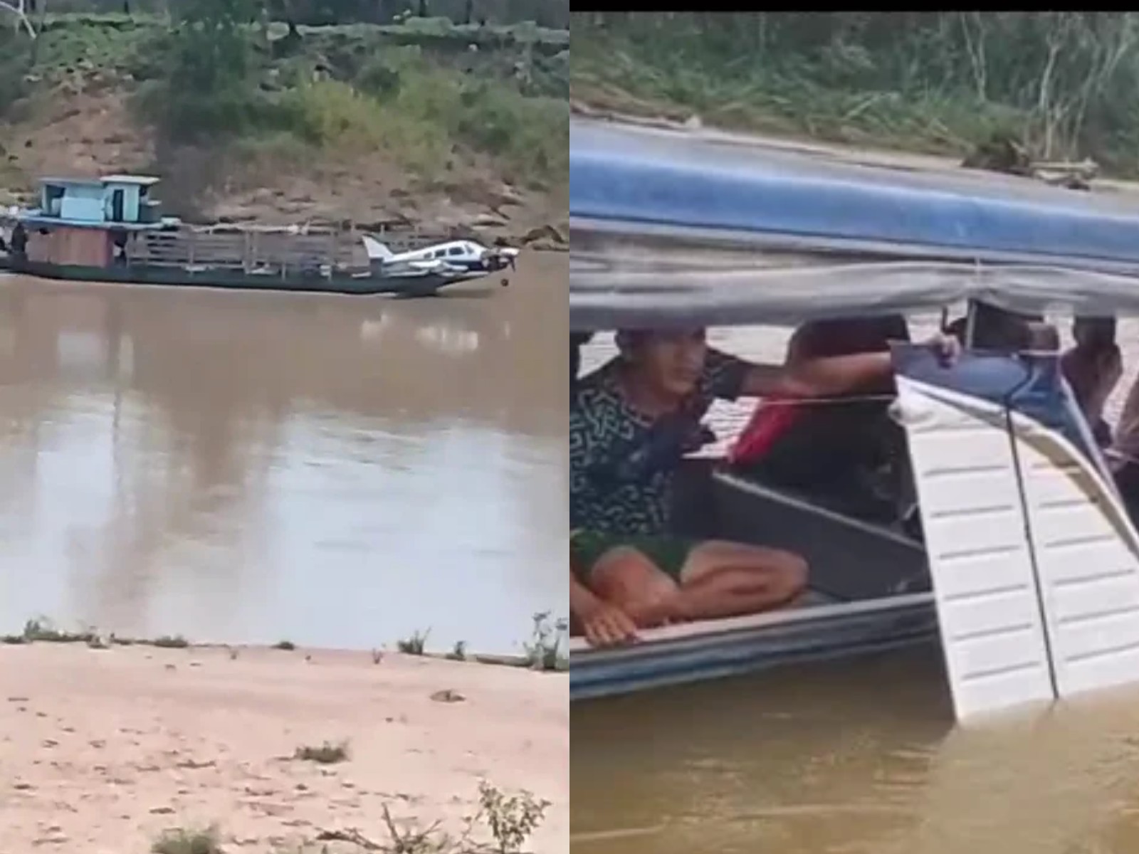 Avião que fez pouso de emergência é transportado em rio no interior do Acre; VÍDEO