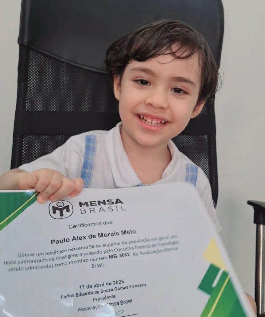 Piauiense de 2 anos com QI de 132 é aceito em sociedade internacional para superdotados; um dos mais novos