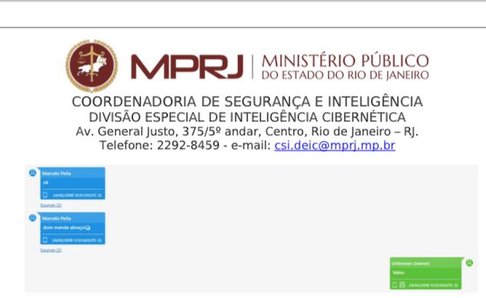 Troca de mensagens entre o advogado Marcelo Penna e o miliciano Gargalhone — Foto: Reprodução