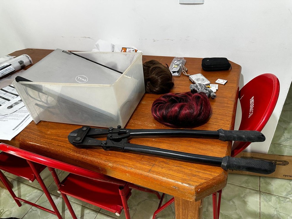 Polícia encontrou perucas em endereço ligado ao suspeito — Foto: PCPR
