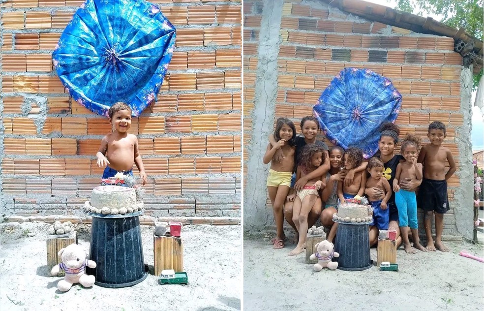 Menino comemora aniversário com bolo e docinhos de areia e comove internautas — Foto: Arquivo pessoal