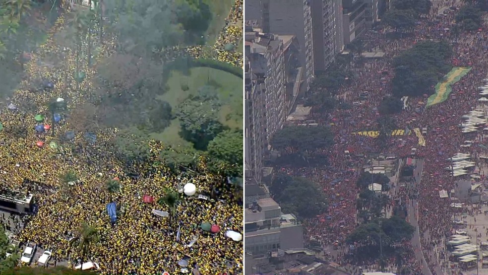 Manifestações em prol de Flávio e Lula neste sábado (24). — Foto: TV GLOBO