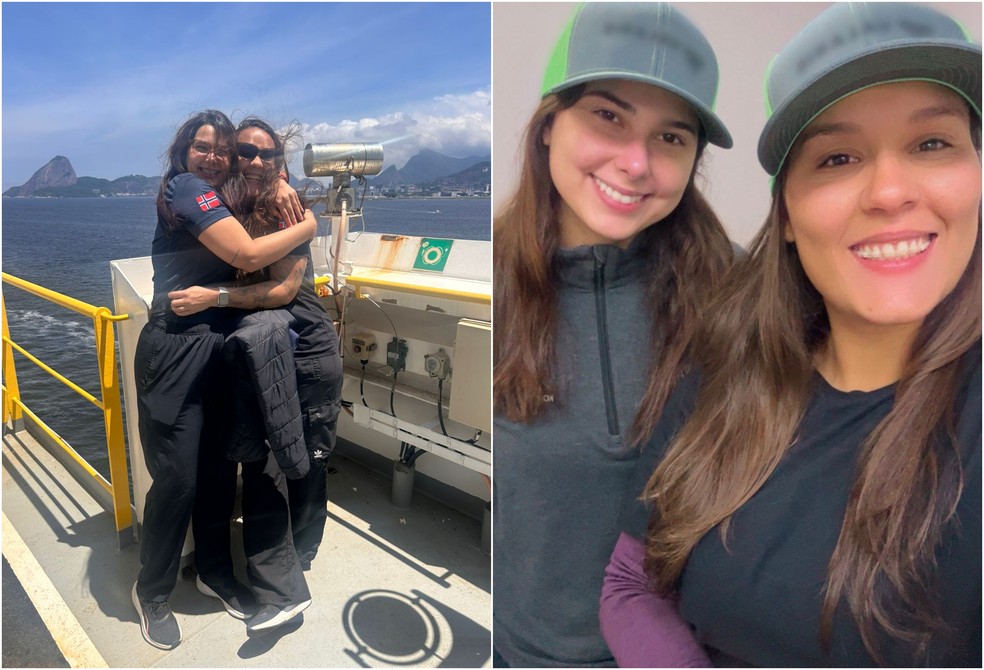 As engenheiras Lívia Cipriano Magalhães e Catherine Ferreira se conheceram durante um embarque e transformaram a parceria profissional em uma amizade que dura até hoje. — Foto: Arquivo Pessoal