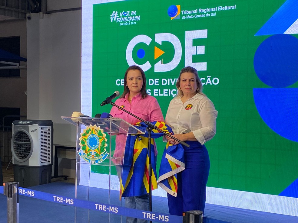 Prefeita reeleita de Campo Grande, Adriane Lopes (PP) e vice-prefeita eleita, Camilla Nascimento de Oliveira — Foto: Rafaela Moreira/g1 MS