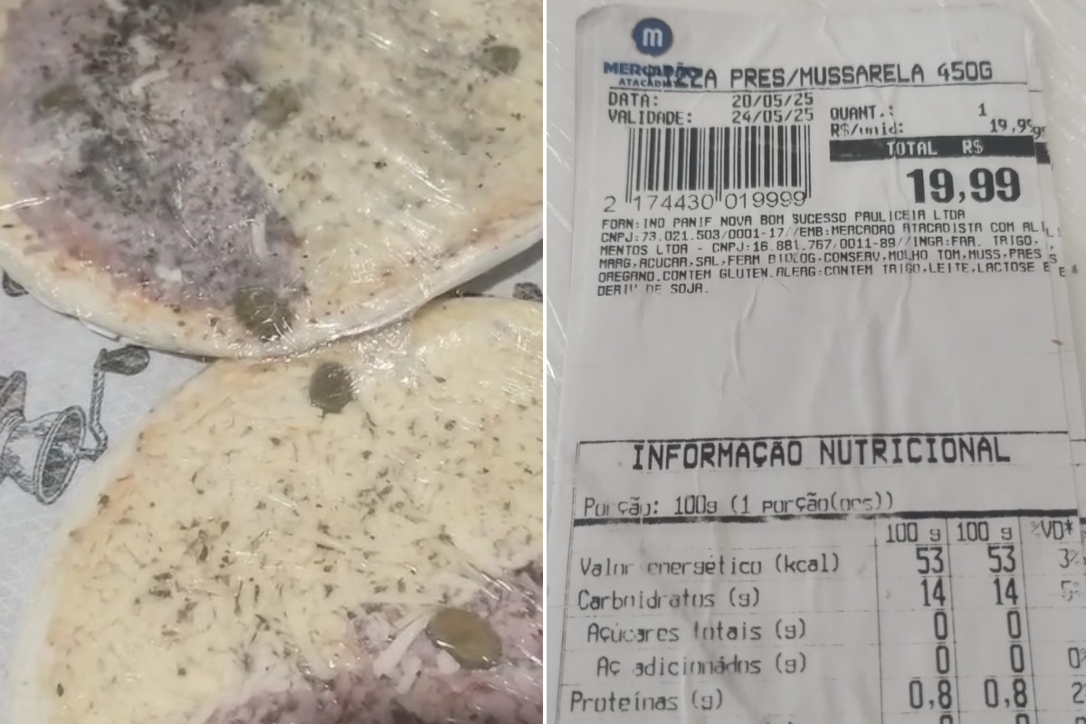 Avó compra pizzas estragadas para os netos e suspeita de venda fora da validade em atacadista no litoral de SP