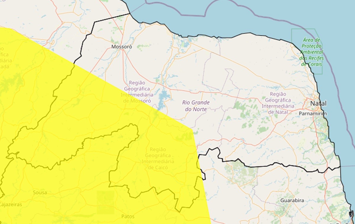 Inmet publica alerta de baixa umidade para mais de 70 municípios do RN