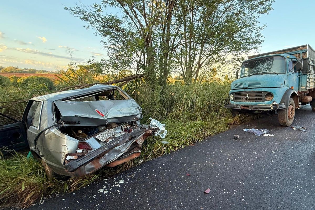 Homem morre e outro fica ferido ao serem atingidos por caminhão enquanto empurravam carro em rodovia do Paraná