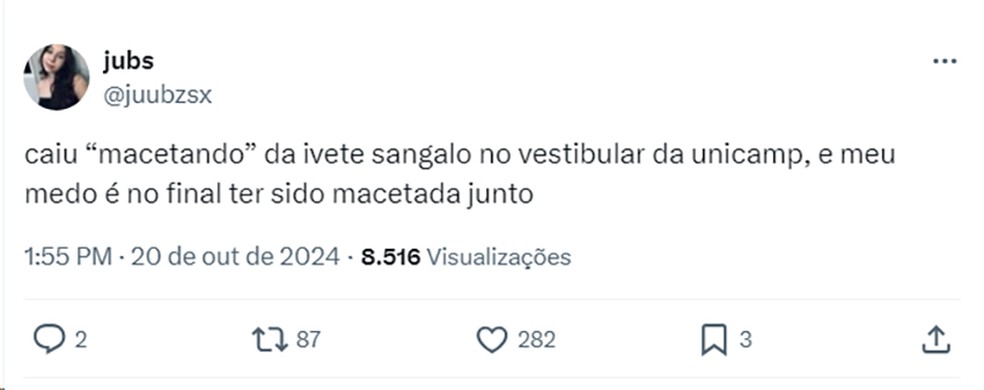 Meme sobre a questão sobre a música "Macetando" no vestibular da Unicamp — Foto: Reprodução/ X