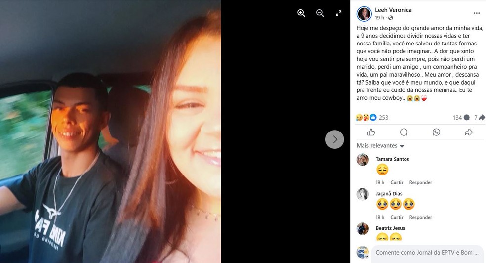Esposa de Camilo postou despedida nas redes sociais após acidente em Itirapina — Foto: Reprodução/Facebook