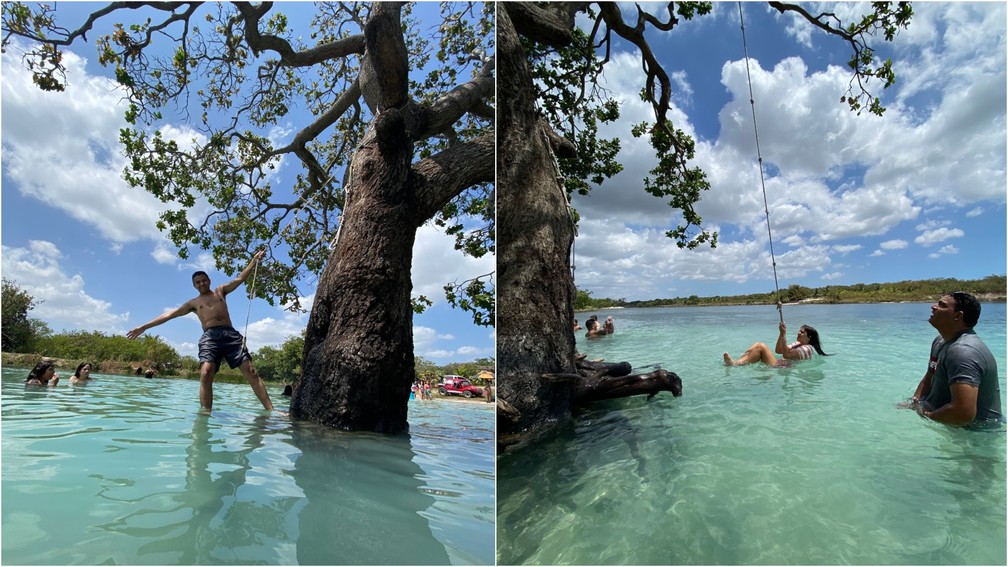 Lagoa do Videl tem águas claras e atrai visitantes no litoral oeste do Ceará — Foto: Adilson Soares/Calango Azul Passeios/Divulgação