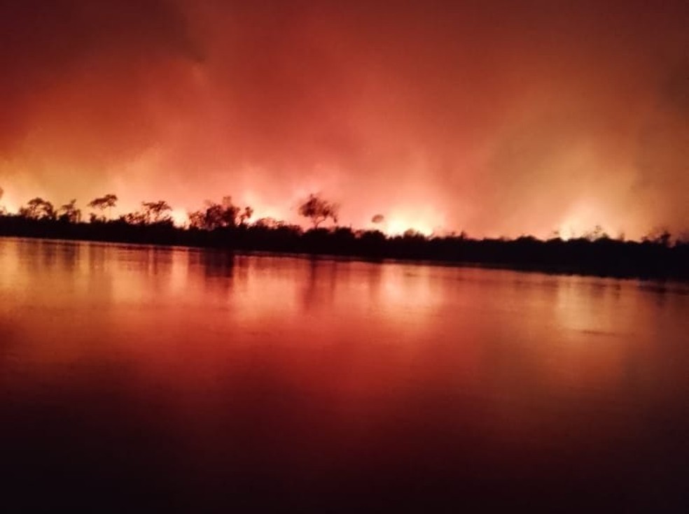 Incêndio na Aldeia Indígena Guató da Barra do São Lourenço ocorre desde a sexta-feira (11). — Foto: Imagem cedida/Silvestre Marques da Silva