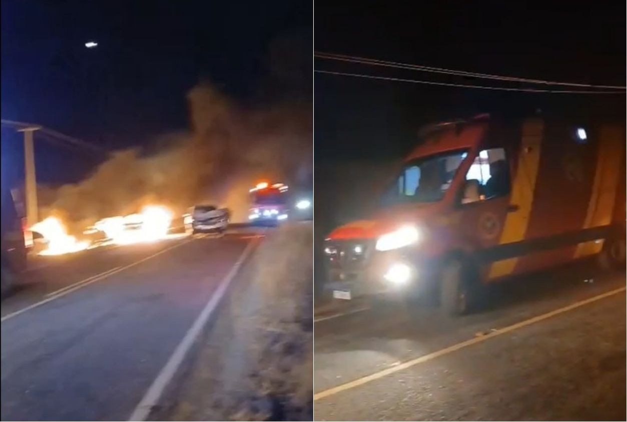 VÍDEO: Carros pegam fogo após colisão no interior do RN