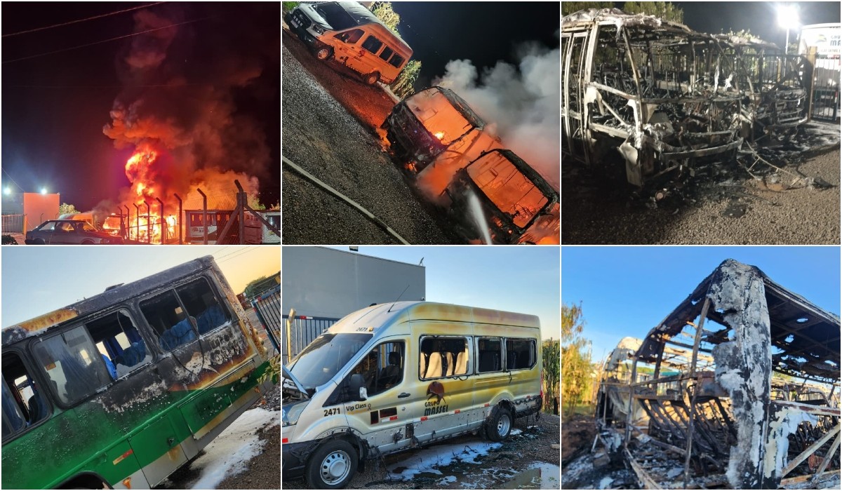 Fogo atinge pátio de empresa de transporte coletivo e destrói veículos em Adamantina