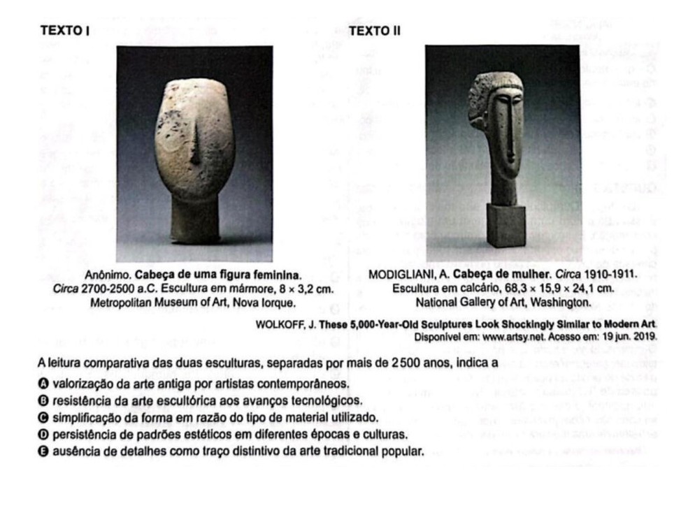 Enem 2024 - questão sobre escultura de cabeças — Foto: Reprodução