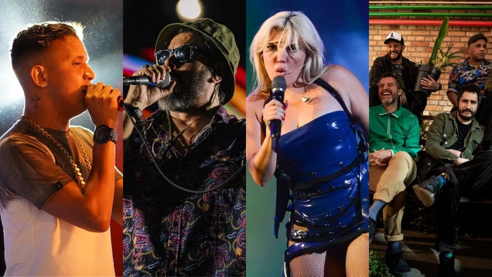 MC Troinha, Nação Zumbi, Duda Beat e Academia da Berlinda se apresentam na Bienal da UNE — Foto: Montagem/g1