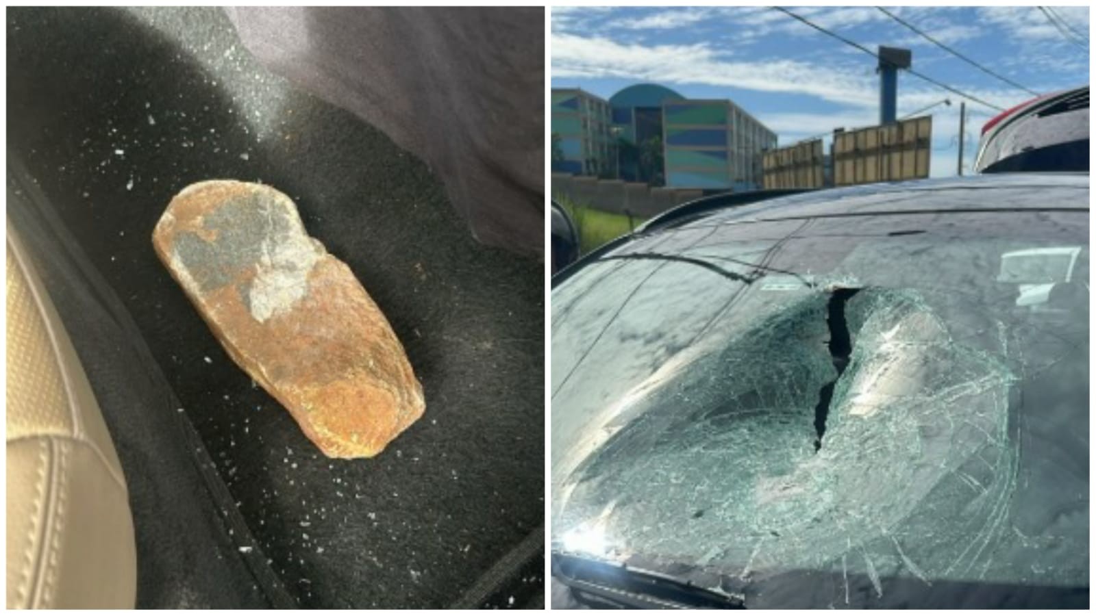 Rocha 'voa', destrói vidro de carro e quase atinge motorista em avenida movimentada de Ribeirão Preto