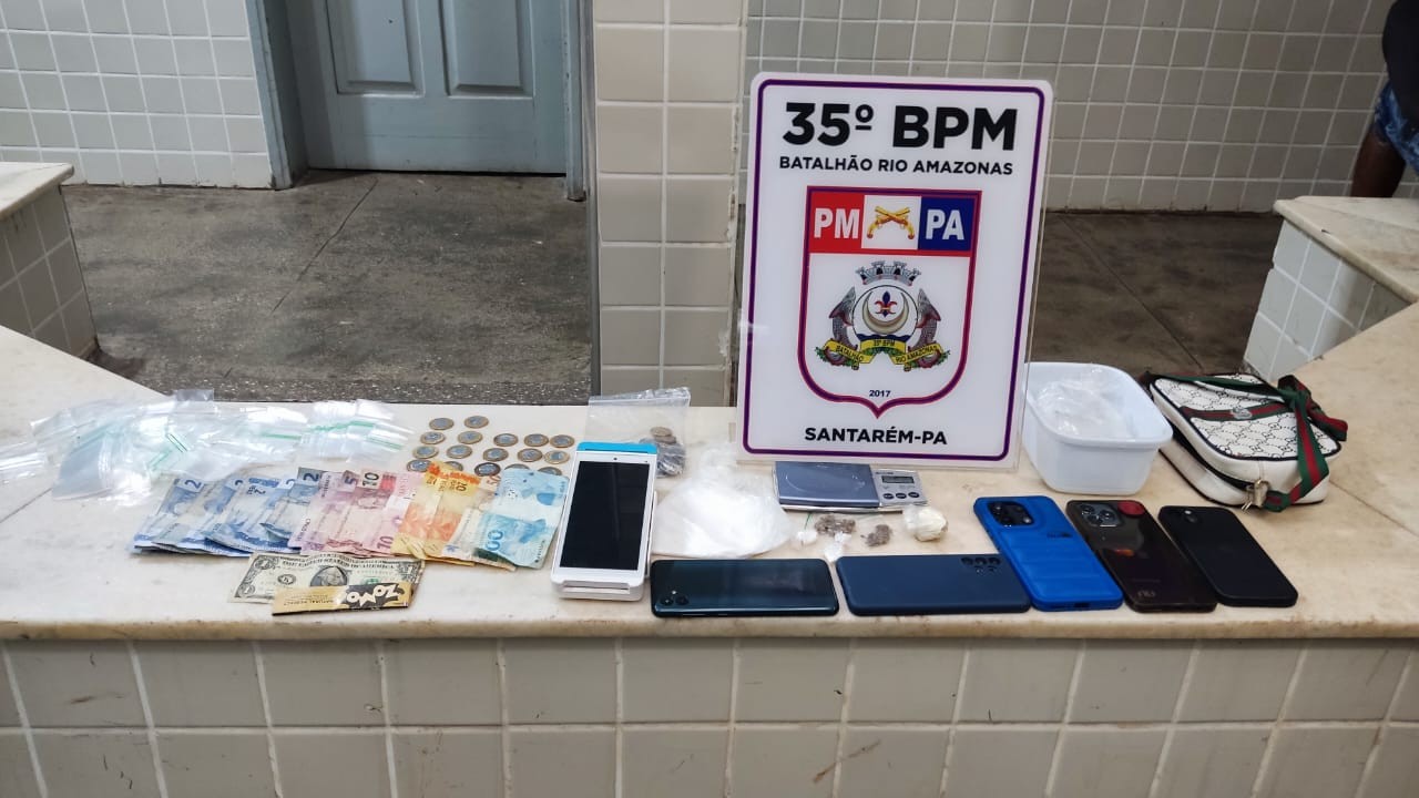 Homens são presos por tráfico de drogas em Santarém; PM apreende drogas, dinheiro e maquininha de cartão