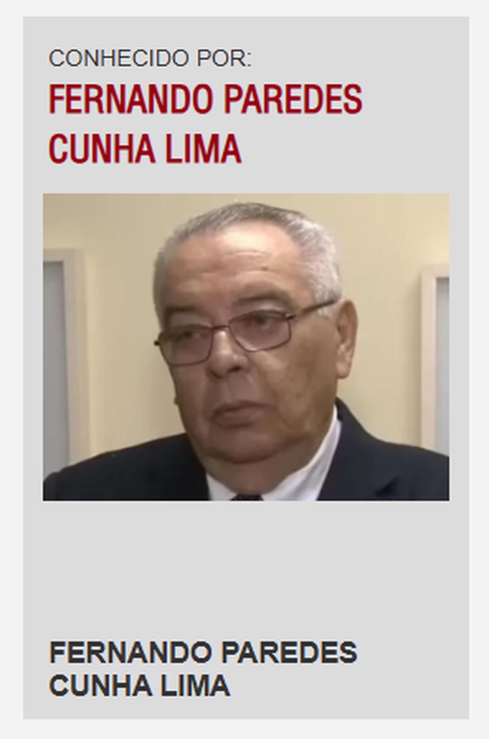 Fernando Cunha Lima é incluído em lista de procurados da Paraíba — Foto: Reprodução/Site Procurados PB