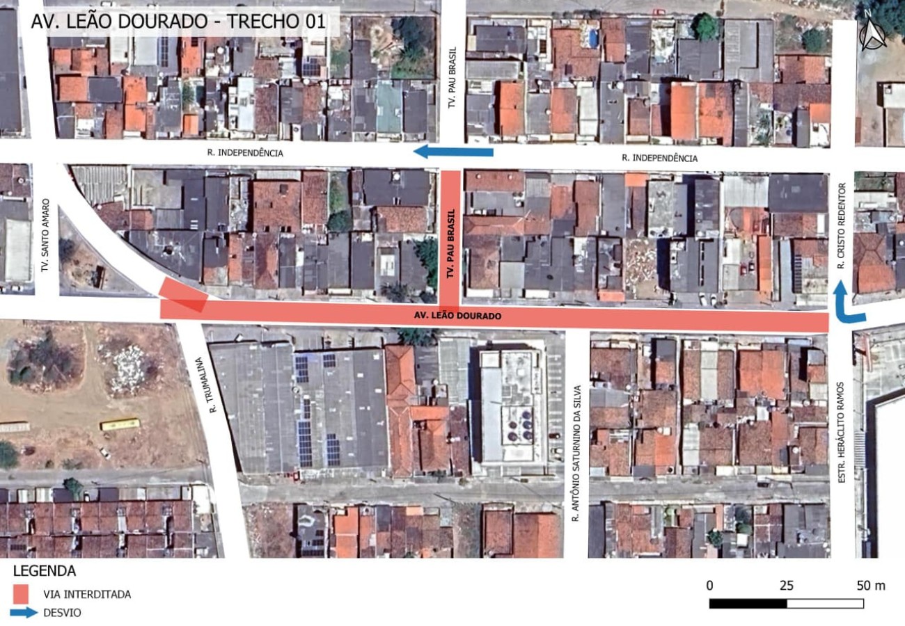Avenida Leão Dourado terá interdições para obras de esgotamento sanitário em Caruaru; veja rotas