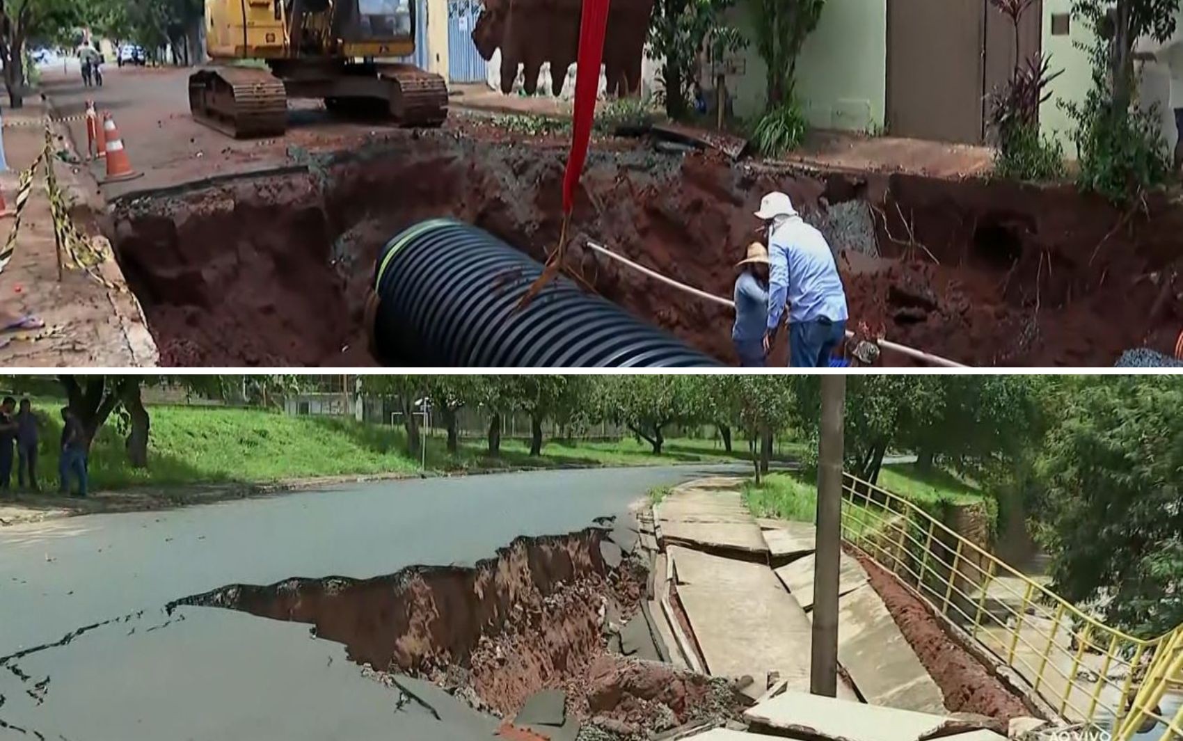 Ponte cai, avenida desmorona e cratera 'engole' rua durante fortes chuvas na região de Ribeirão Preto