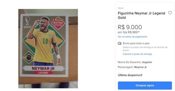 Figurinha Legend Neymar Ouro Gold Copa 2022 - Escorrega o Preço