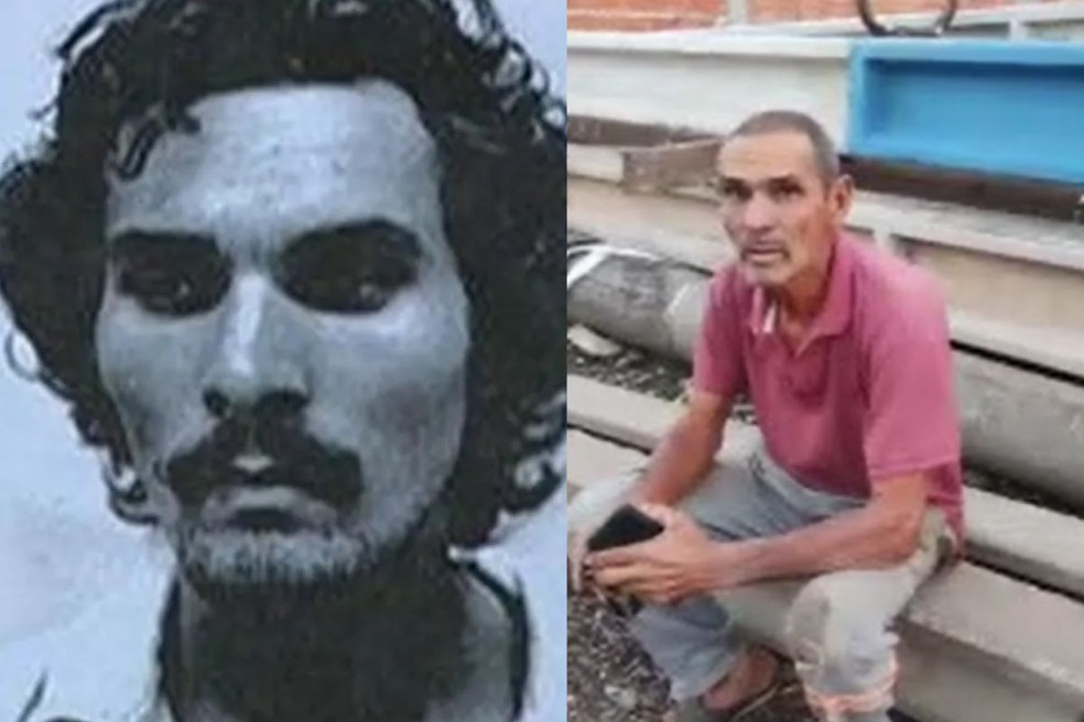 À esquerda, Aluísio Farias Batista, em foto de 1984; à direita, aos 69 anos, após ser localizado e preso em Cuiabá, em 2026 — Foto: Reprodução
