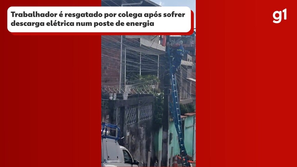 Vídeo mostra resgate de eletricista que sofreu descarga elétrica enquanto trabalhava em Salvador
