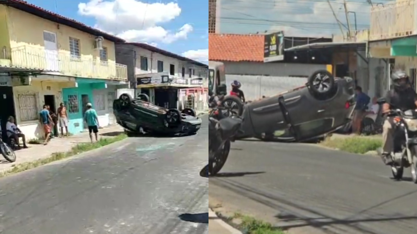 Carro capota após bater em veículo estacionado em Teresina