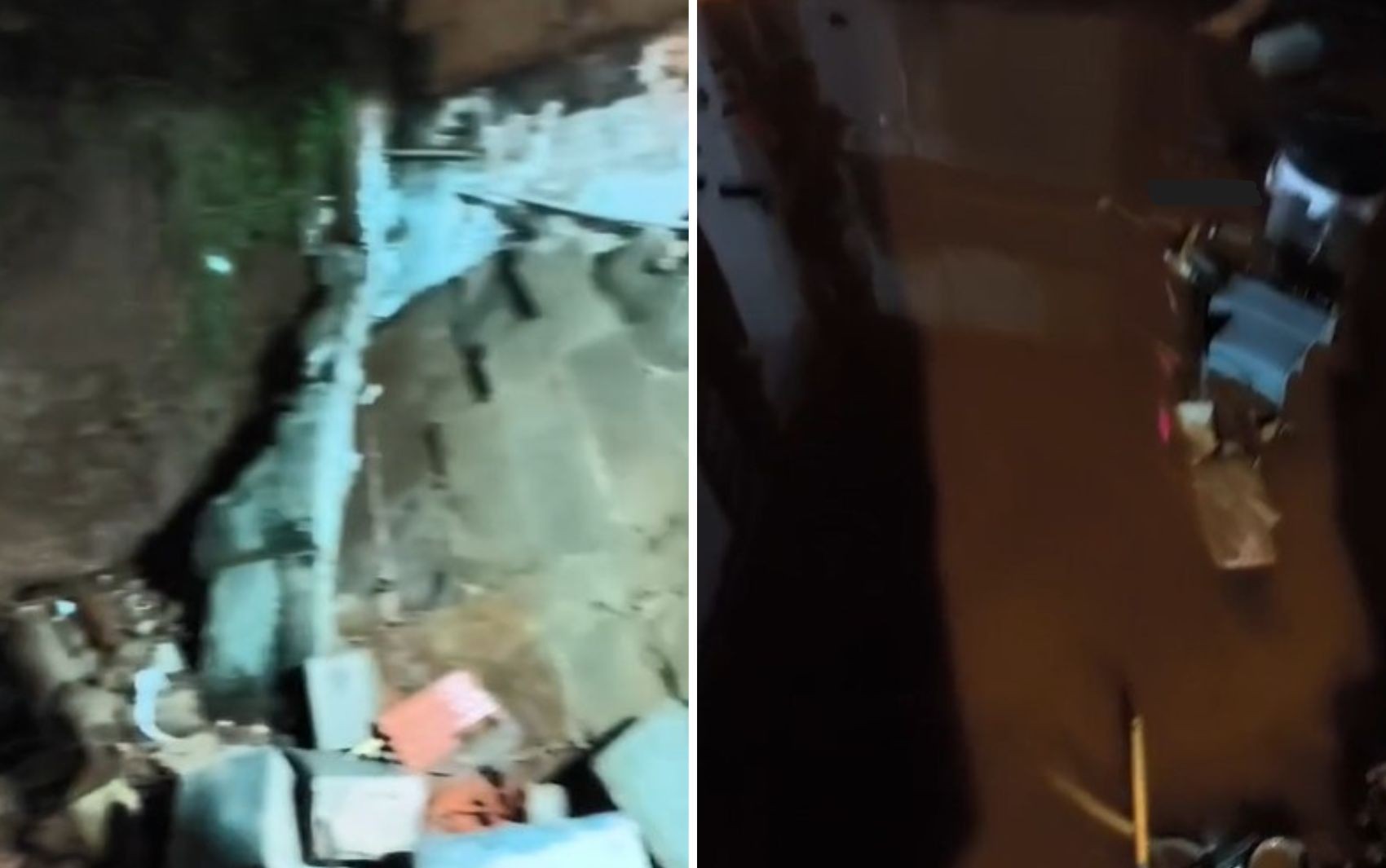 Família fica desalojada após muro de casa desabar durante temporal em Franca