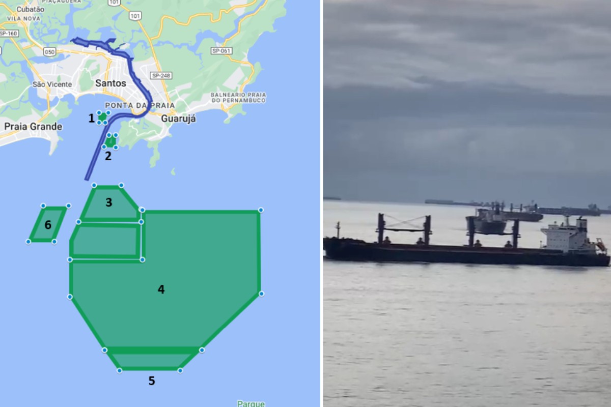 Vídeo mostra mais de 70 navios 'estacionados' e aguardando para entrar no Porto de Santos