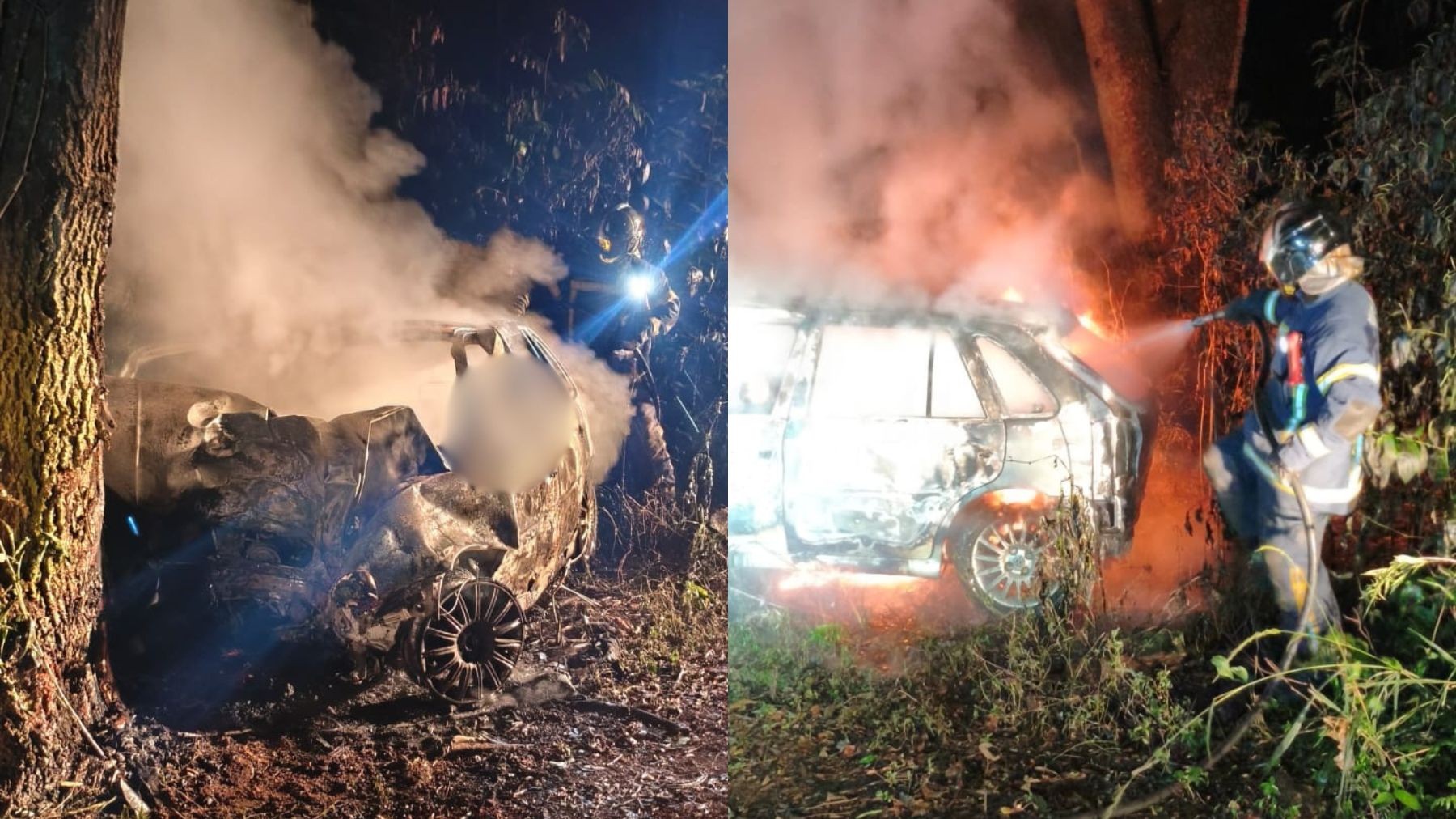 Duas pessoas morrem carbonizadas após carro bater contra árvore e pegar fogo no Paraná 