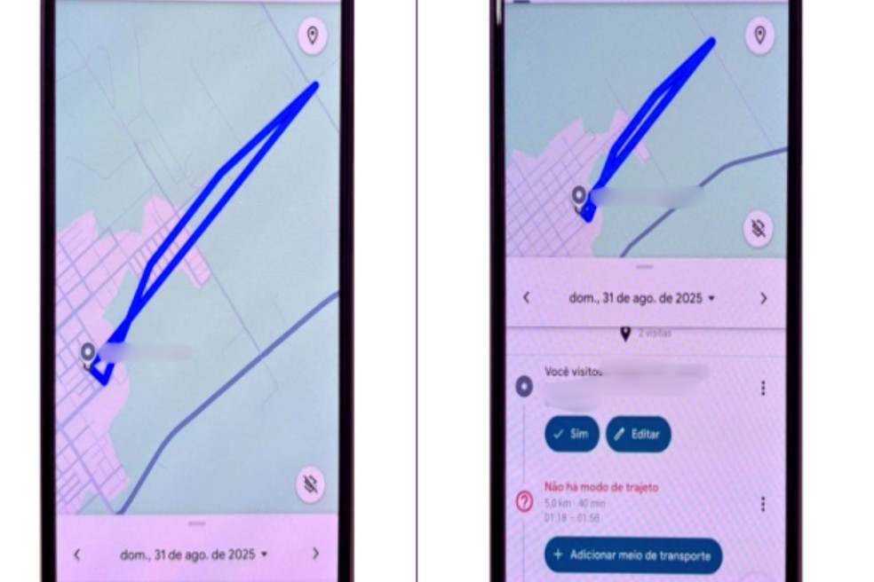 Linha do tempo do Google confirmou a presença de Diego no local do homicídio. — Foto: Reprodução