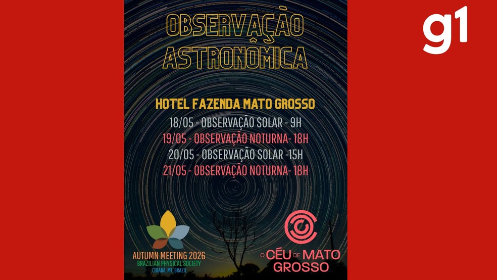 Confira a programação dos quatro dias de observação astronômica gratuita no Hotel Fazenda Mato Grosso, — Foto: Reprodução