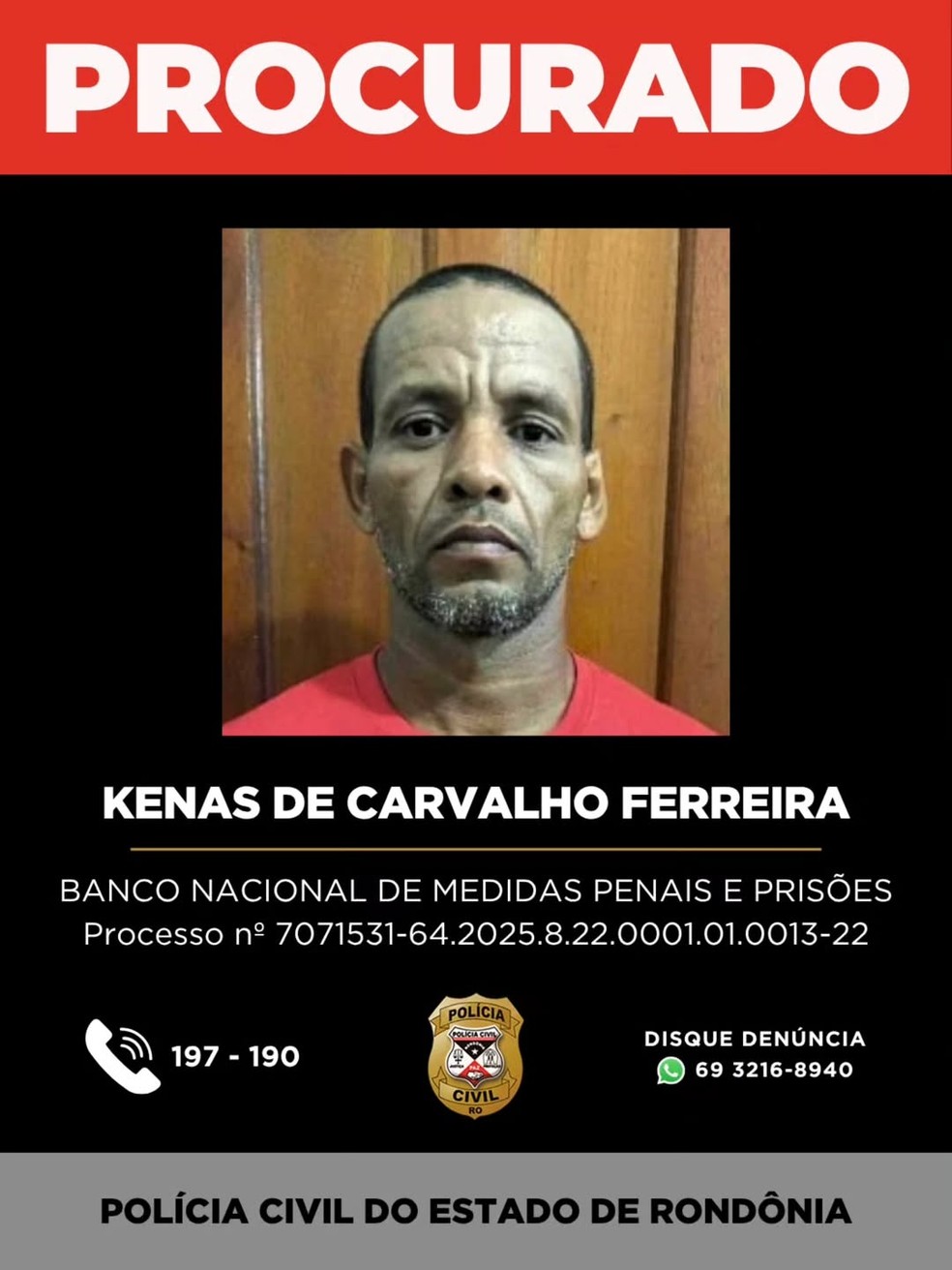 Kenas de Carvalho Ferreira — Foto: Reprodução/Polícia Civil de Rondônia (PC-RO)