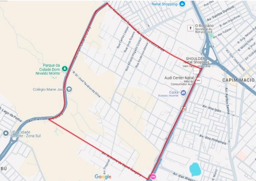 Mapa mostra delimitação do Parque das Colinas, novo bairro de Natal — Foto: Reprodução
