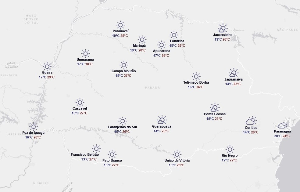 Previsão para segunda-feira, 5 de janeiro — Foto: Reprodução/Simepar