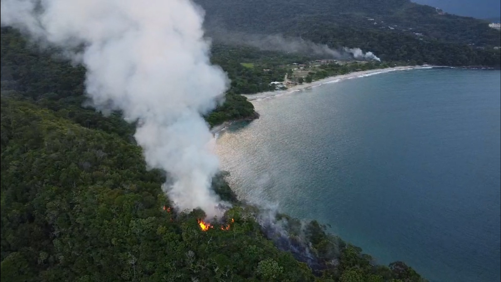 Incêndio atinge área de mata do Quilombo Caçandoca em Ubatuba, SP