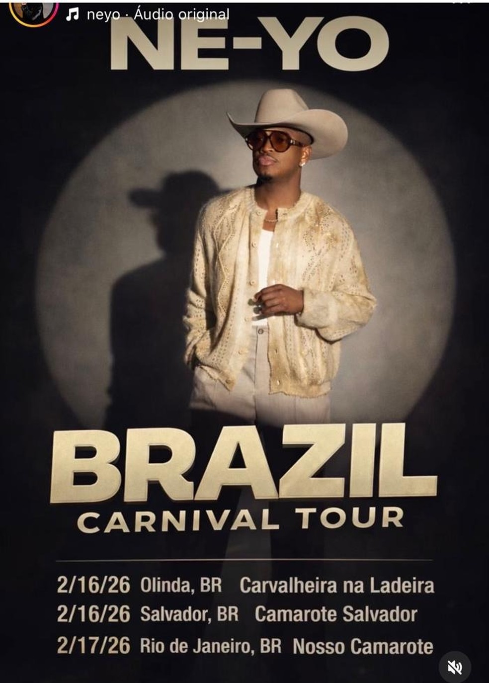 Ne-Yo anunciou show em camarote na Sapucaí na terça-feira de carnaval — Foto: Reprodução/TV Globo