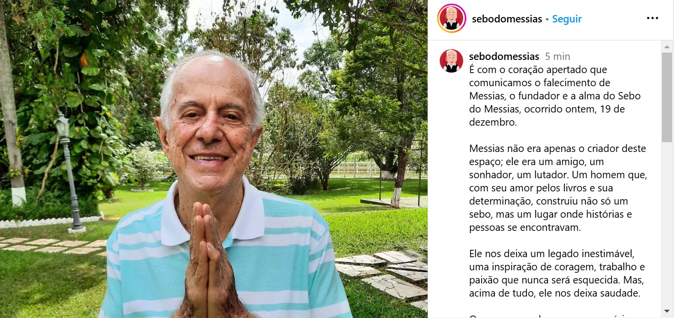 Morre Messias, dono do 'Sebo do Messias', aos 83 anos; sebo é um dos maiores de SP