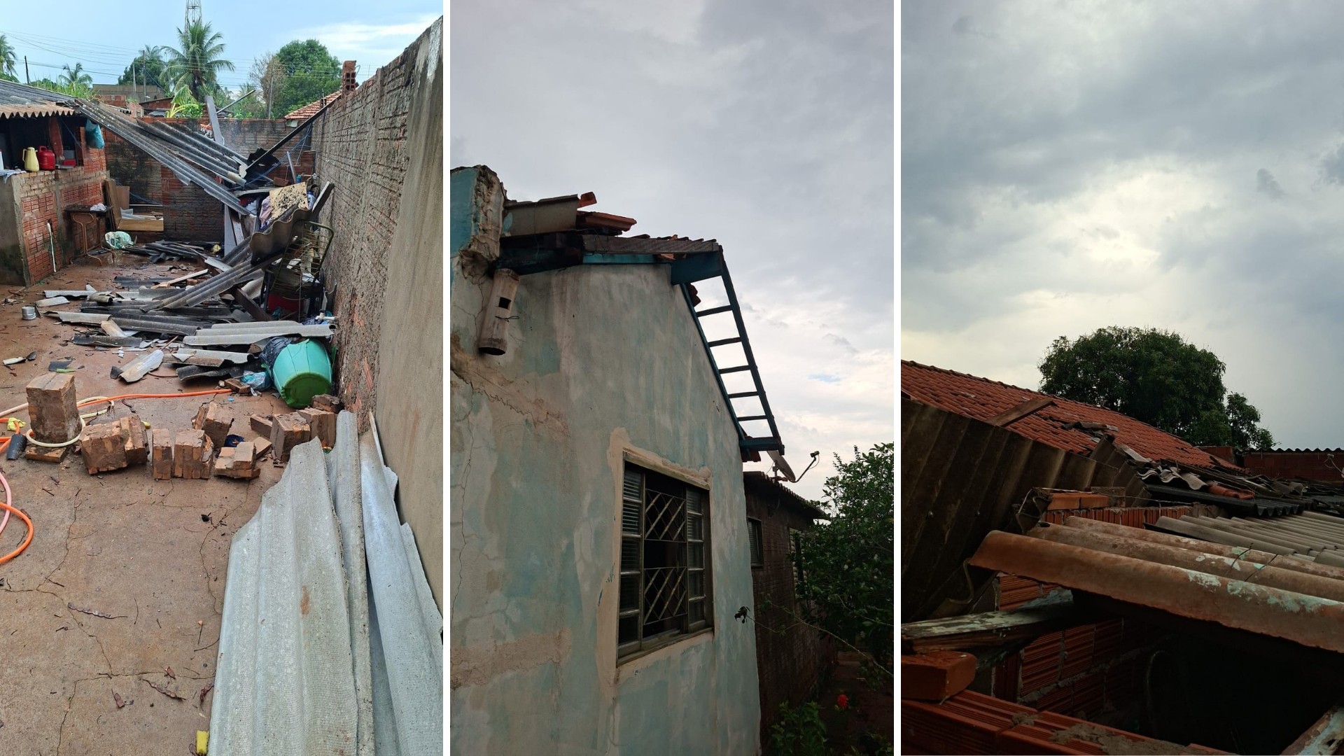 Chuva com vento destelha casas, deixa 10 desalojados e derruba árvores em Palmeira d’Oeste