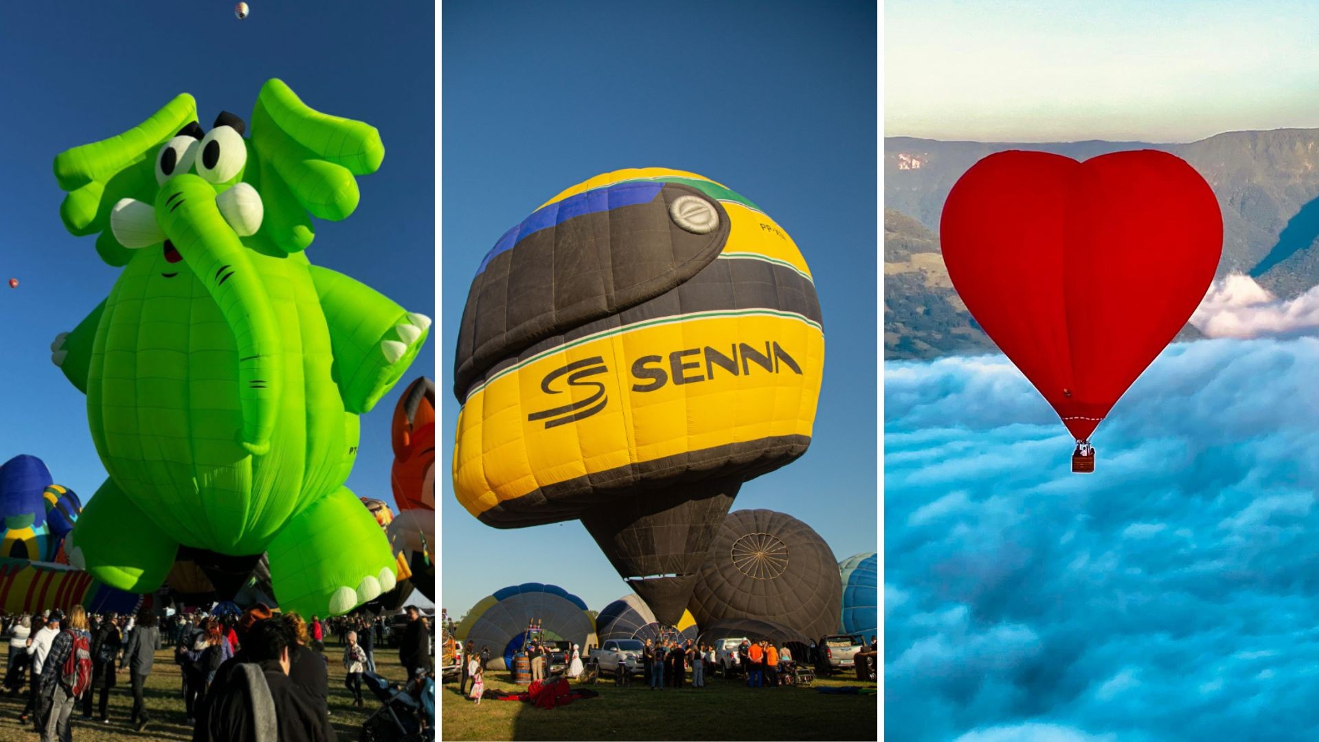 Jotalhão, capacete do Senna e mais: Festival Internacional de Balonismo reúne diferentes formatos e cores no céu do RS; veja programação