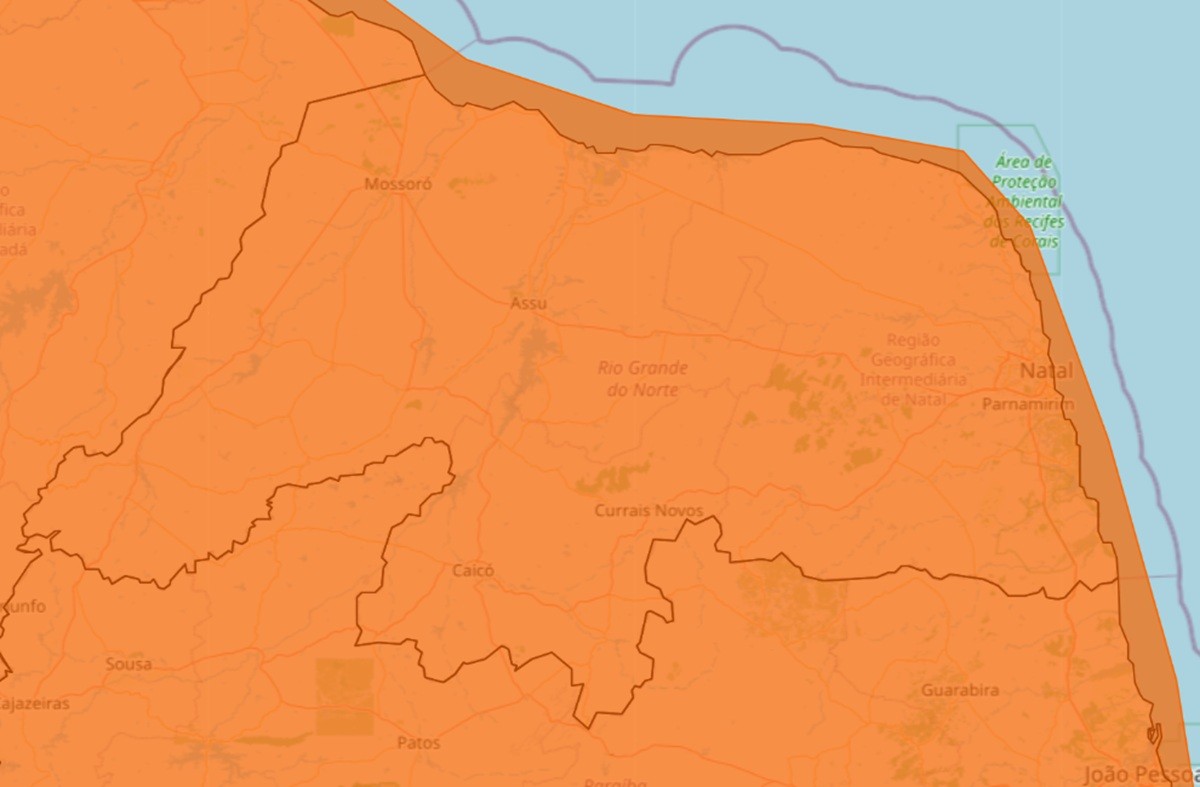 Alerta laranja: Inmet publica aviso de chuvas intensas para todo o RN