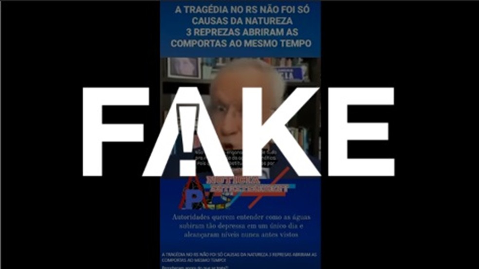 É #FAKE que abertura de comportas de hidrelétricas teria piorado enchentes no RS — Foto: Reprodução