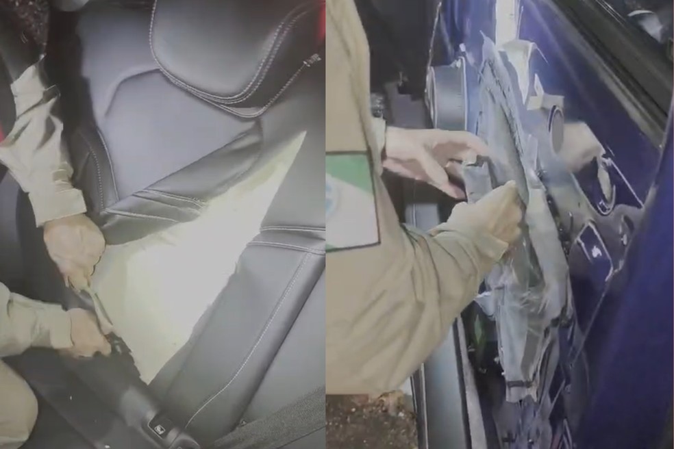 Cerca de 2,5 mil remédios emagrecedores escondidos em bancos e portas de carro são apreendidos no Paraná — Foto: PM-PR